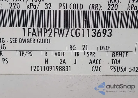 2012 Ford Taurus Limited из США, поврежденный, VIN 1FAHP2FW7CG113693